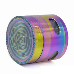 2021 Hot Sell Herb Grinder Tamanho 63mm 4 peças Ice -Blue Rainbow Zinc Alloy Grinder Rainbow Maze DHL