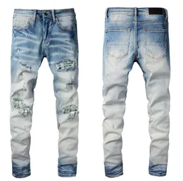 Модные мужские джинсы, крутой стиль, роскошные дизайнерские джинсовые брюки, рваные байкерские брюки, черный, синий, облегающий размер мотоцикла 28-40 Hjxi