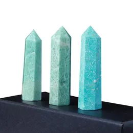 Obiekty dekoracyjne figurki 5-8 cm Naturalne obelisk Reseda kwarc Kolumna Amazonitu Crystal Point Polerowany zielona różdżka do domu Deco