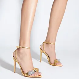 deri 12cm 2024 Kadın Bayanlar Yüksek Topuklu Sandallar Yaz Toka Açık Ayak Ayak parmakları Gladyatör Ayakkabıları Bowtie Patent Mix Renk Euro-Amerikan Boyut