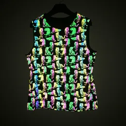 Renkli Yansıtıcı Tank Top Erkek Yaz Harajuku Hip Hop Kolsuz Gömlek Nefes Basketbol Spor Tankı Üstleri Ropa Hombre