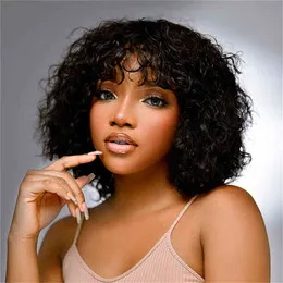 Hair Wigs Water Wave Bob peruca com franja humano encaracolado brasileiro para mulheres Máquina completa curta 220722