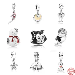 925 Silver Fit Pandora Charm 925 Bracelet White Snowman Owl Black Cat Beads conjunto de encantos Pingente DIY Contas Finas Jóias