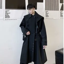 Erkekler trençkotları iefb Erkekler aşınma kayışı tasarım fonksiyonu erkek profil için orta uzunluk trençkotu overkine palto sonbahar siyah fermuarlı rüzgar parçaları 220826