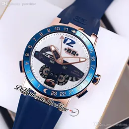 ELE EL TORO PERPETUAL CALENDAR GMT 자동 남성 시계 시계 326-00-3/BQ 로즈 골드 흰색 검정 다이얼 고무 스트랩 한정판 시계 PURETIME F26J10