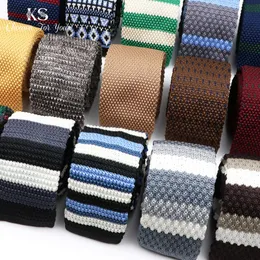 Erkekler Örme Örgü Eğlence Çizgili Kravat Klasik Düz Köşe Boyun Kravat Erkekler Için Sıska 5 cm Normal Kravat Dokuma Tasarımcı Cravat 220409