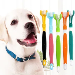 Pulizia del cane Spazzola orale bellezza spazzolino da denti per animali domestici a tre lati strumenti per rimuovere l'alitosi tartaro cure dentistiche LK001177