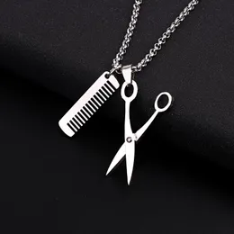Pendanthalsband Punk Creative Scissors Comb Stainless Steel Necklace Men Rock Hip Hop Barber Tools Choker Women Jewelry N88pendant