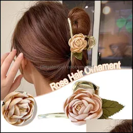 Haarspangen Haarspangen Frau Rose Klaue Clip Elegante Metall Hochsteckfrisur Kiefer mit Simulation Blumendekor Duschklammern Zubehör 10,5 cm ml Drop Lieferung