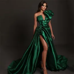 2022 Graceful Green Evening Dresses One Shoulder Puffy Sleeveless Party Prom Banquet Custom-made Side Split Floor Length Robe De Mariée BC11855