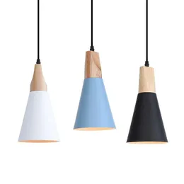 Pendelleuchten Mode LED-Lampe Loft-Stil Hanglamp Weiß Schwarz Lichter Nordic Hängeleuchten Holz Hanglampen LamparasPendant