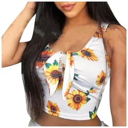 Women's Blouses & Shirts Women Sunflower Sleeveless Crop Top Tie Up Ladies Sexy Bra Slim Camis Tank Vest Female Camisole Camiseta Tirantes M