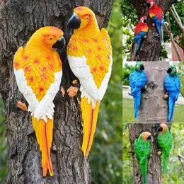시뮬레이션 수지 앵무새 조각상 장착 DIY 야외 정원 나무 장식 동물 조각 장식품 220728