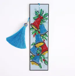 Diamond Painting DIY Bookmark Party Favor 5D Crystal Art Crafts Bookmarks with Tassel Tool Rhinestone Christmas Pattern Bell XMAS Tree Snowman Leather Bookmark