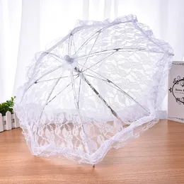 White Parasols Wedding Bride Bridesmaid decorative umbrella small Lace stainless steel long handle wedding supplies