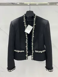 Женские костюмы Blazers Осенние роскошные женщины высококачественные жемчужные шерсть черная пиджак
