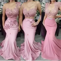 South African Mermaid Bridesmaid Dresses Three Types Sweep Train Long Country Garden Wedding Guest Gowns Maid Of Honor Dress Arabic BC2523