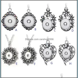 Pendant Necklaces Fashion Sier Metal Snap Button Necklace Rhinestone Flower Retro Diy 18Mm Ginger Buttons Jewelry Drop D Dhseller2010 Dhxc6