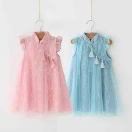 2021 estate 2 3 4 5 6 7 8 9 10 anni cinese cheongsam girocollo partito bambino nappa pizzo principessa chiffon bambini abiti per ragazze G220518