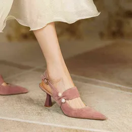 Kadın Sandalet 2022 Nieuwe Lente Slingbacks Pompen Mod Wees Teen Ondiepe Hoge Hakken Gesp Voor Vrouwen Schoenen 220607