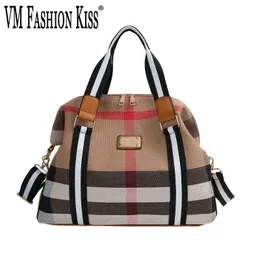 Luxus Plaid Leinwand Frauen Handtaschen Geldbörsen Schulter Taschen Designer Tasche Weibliche Gestreiften Große Dame Messenger Taschen G220509