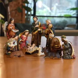 Zayton Statue Nativity Scena Zestaw Baby Jezus Manger Christmas Crib Figurines Miniatures Ornament Church Xmas Darem Dekoracja 220510