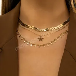 Conjunto de collar con colgante de pentagrama bohemio para mujer, collares de clavícula con personalidad de Metal dorado a la moda 2022, joyería con dije para niñas