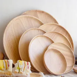 Dishes & Plates Wooden Pallet Japanese Rubber Wood Round Multifunctional Western Plate Storage Tray Taste Dish Household Kitchen Suppli