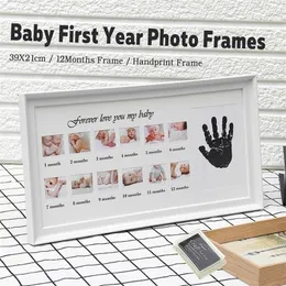 Sevimli po frame diy el izi veya ayak izi 12 ay po çerçeve erkek bebek kız benim 1 yıllık beyaz mavi pembe zanaat mürekkep 201111