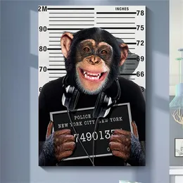 Streszczenie Nodern Funny Criminal Monkey Canvas Painting Plakaty drukowania zwierząt ściennych Zdjęcie obrazek do salonu wystrój domu cuadros