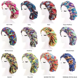 African Pattern Satin Lined Bonnet Double Layer Sleep Cap Extra Large Headwrap Soft Head Cover Hair Care Hat Wholesale