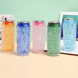 Plastic Cola Crushed Ice Water Bottle Creative Cans Double Push Lid Straw Cup Gift Outdoor Sports Camping Travel Kettle LT0170