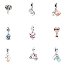 Märke S925 Sterling Silver Loose Beads Charms pärlor Pink Balloon Girly Pendant Women's Original Fit Pandora Armband Love Designer Jewelry Diy Ladies Gifts