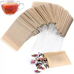 100 PCS/LOT TEA FILTER BAG STRAINERS TOOLS NATURAL UNLEICEDED WOOD PULP PULP PAPER DOWSTRING POUCH fy3735 911付きの空のバッグを空のバッグ