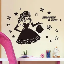 Wall Stickers Fashion Shopping Girls Clothing Store Decal Star Home Decor For Bedroom Removable Decorative Window Glass Mural FS07