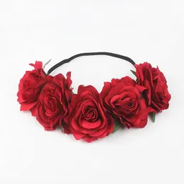 Kopfbedeckungen Böhmen Böhmen handgefertigt Blumenstirnband große Rose Blumenhaarbettzug Zubehör Frauen Mädchen Bridemaids Kranz Party Haar Ornamente Floralhe