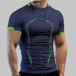 T-shirt sportiva traspirante a manica corta da uomo Compressione 3d O collo Quick Dry Mens Running TightFitting Tshirt Fitness Gym Top 220526