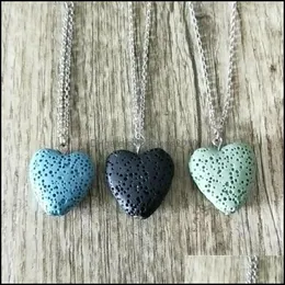 Arti e Mestieri Colorf Heart Collana con ciondolo in pietra lavica Fai da te Arom Diffusore di olio essenziale Collane Catena in acciaio inossidabile Sports2010 Dhv2X