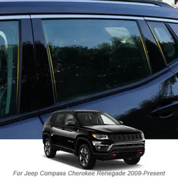 6st CAR Window Center Piller Sticker PVC Trim Anti-Scratch Film för Jeep Compass MP552 Cherokee KL Renegade Bu 2009-Present