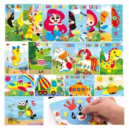 10pcs Kids DIY 3D Eva Köpük Çıkartmalar Karikatür Prenses Hayvan Araba Dinozor Bulmaca Oyunları Sanat Zanaat Erken Öğrenme Eğitim Oyuncakları 220716