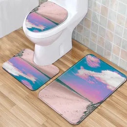 Bath Mats Beach Scenery Bathroom Mat Three-Piece Carpet Toilet Set Door Non-Slip Rug