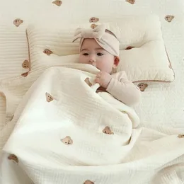 Mi ins Born Korean Bear Embroidery Kids Sleeping Cotton Bedding Accessories 220620