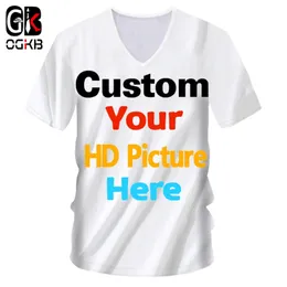 Ogkb Men S DIY Camisetas personalizadas seu próprio design 3D Impresso Custom V Neck Tshirt Male de manga curta Casaul camisetas por atacado 220704