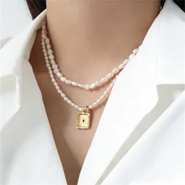 Collana girocollo con perle d'acqua dolce naturali per donna Collane con ciondoli quadrati geometrici in argento sterling 100% 925