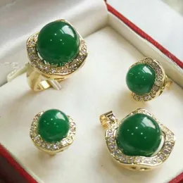 AAA 10MMColor South Sea Shell Green Jade Earring Ring Necklace Pendant Set