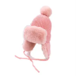 Haarzubehör Baby Hut Boy Winterkappe für Mädchen fester Ball warmer Samt Kinderhüte Kinderschutz Ohrkappen im Freien One318o