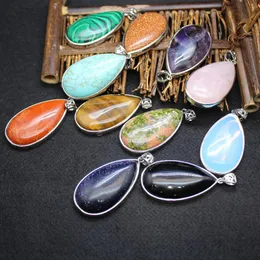 Pendant Necklaces Water Drop Natural Stone Pendants Pink Quartz Opal Turquoises Rose Purple Crystal Pendulum Long Dangle Lover Jewelry Heali