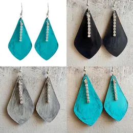 Dangle & Chandelier Crystal Cup Chain Charm Genuine Cow Leather Teardrop Earrings For Women Handmade Jewelry