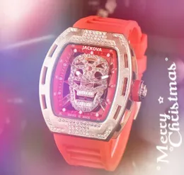 Mulher Mulher Skull Hollow Diamonds Watch Lady Dress Dress Popular Casual Moda Band Silicone Band Automatic Quartz Movem