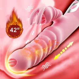 Vibromasseurs lapin télescopiques pour femmes chauffage langue lécher G Spot Clitoris stimulateur vagin gode vibrateur adulte sexy jouets